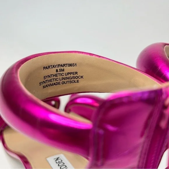 STEVE MADDEN Partay Pink Metallic Bubble Strap Square Toe Stiletto Sandals Heels - Picture 10 of 15